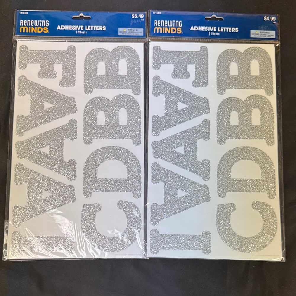 Renewing Minds Silver Glitter Adhesive Letters bundle 18 sheets of letters large